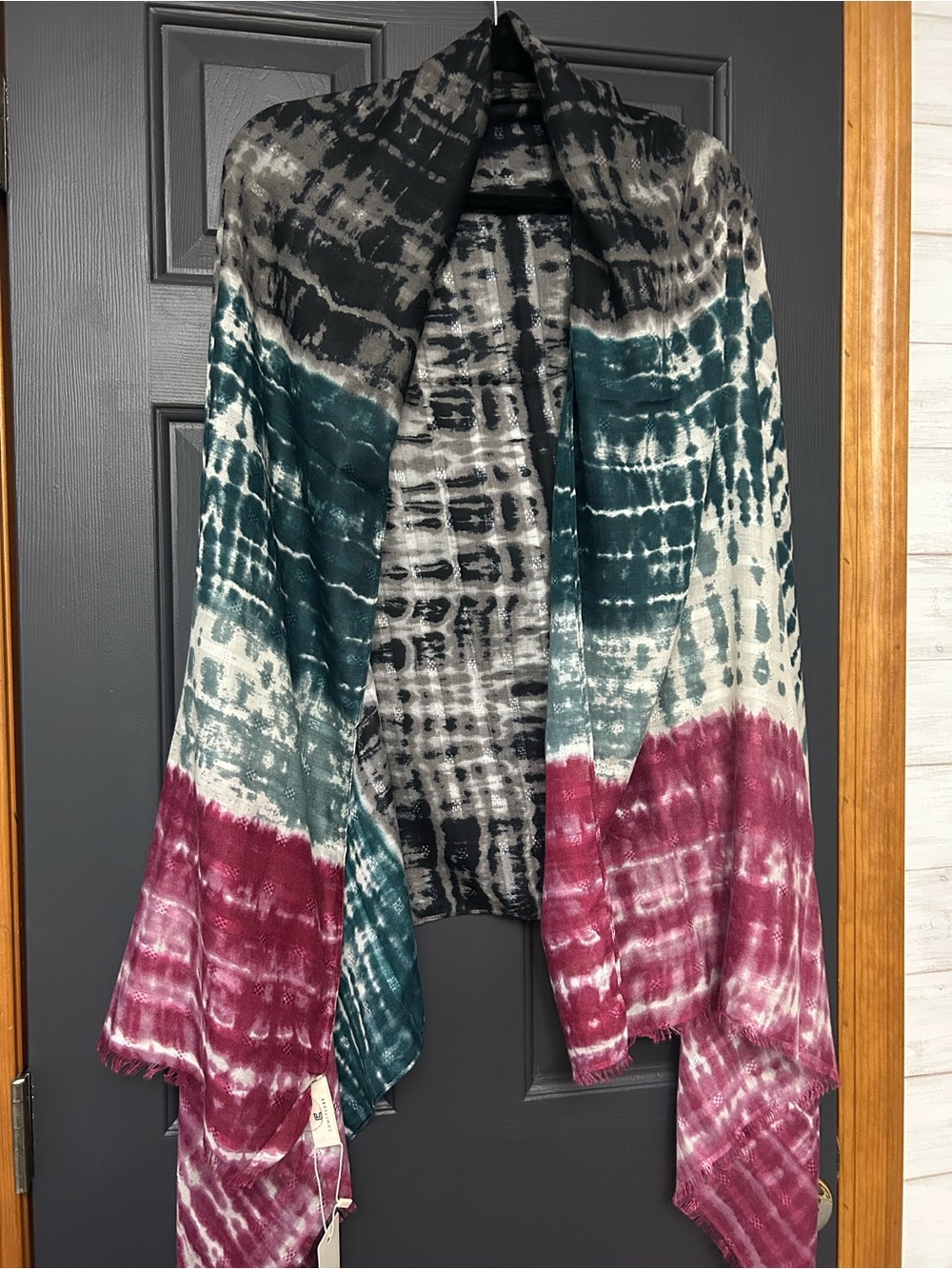 Tie-Dye Large Oversized Scarf in Fuscia,  Teal, Black & Wine